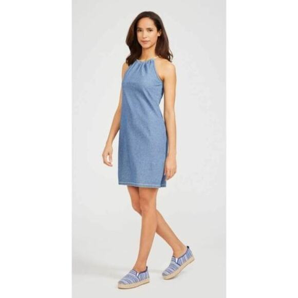 J Mclaughlin Small Blue Maria Stretch Knit Denim Rope Halter Shift Dress Cotton - Picture 11 of 11